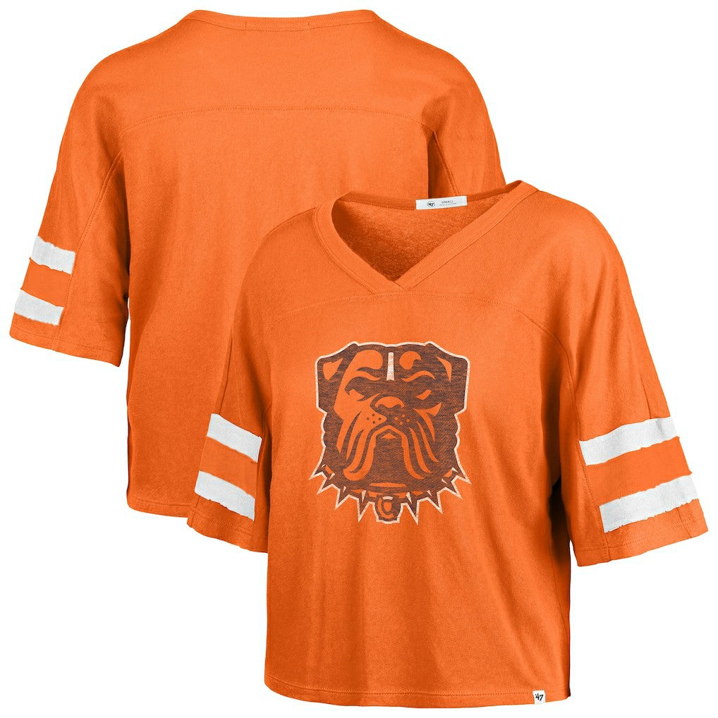 Cleveland Browns '47 Women's Premier Scout Cropped V-Neck T-Shirt - Orange for sale