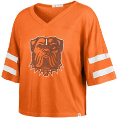 Cleveland Browns '47 Women's Premier Scout Cropped V-Neck T-Shirt - Orange for sale
