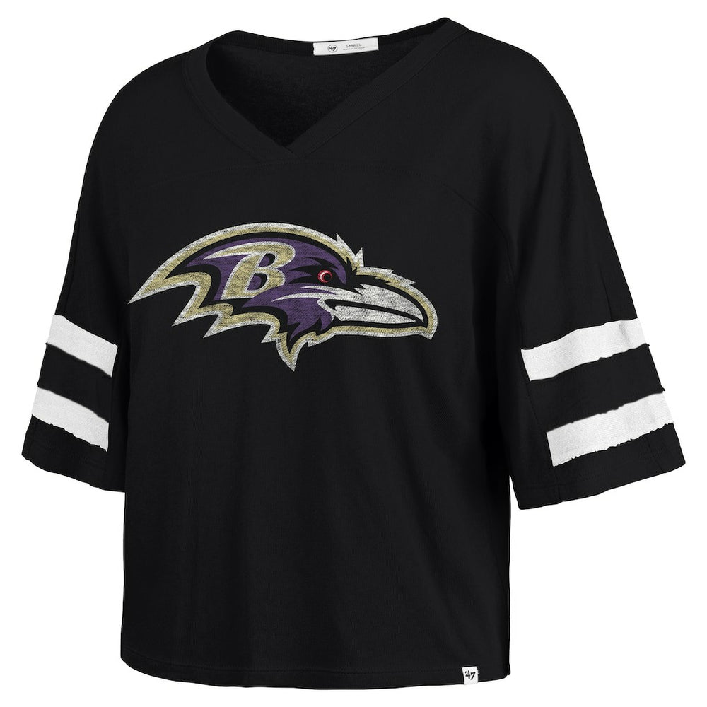 Baltimore Ravens '47 Women's Premier Scout Cropped V-Neck T-Shirt - Black discount