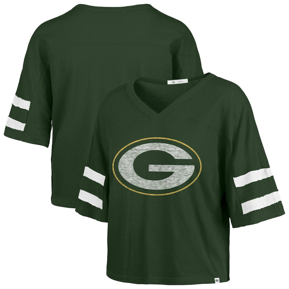 Green Bay Packers '47 Women's Premier Scout Cropped V-Neck T-Shirt - Green on sale