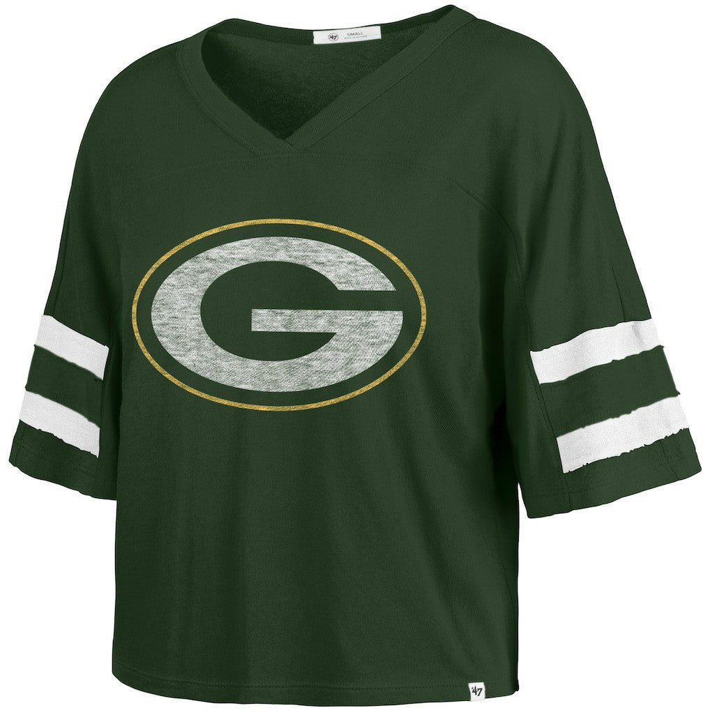 Green Bay Packers '47 Women's Premier Scout Cropped V-Neck T-Shirt - Green on sale