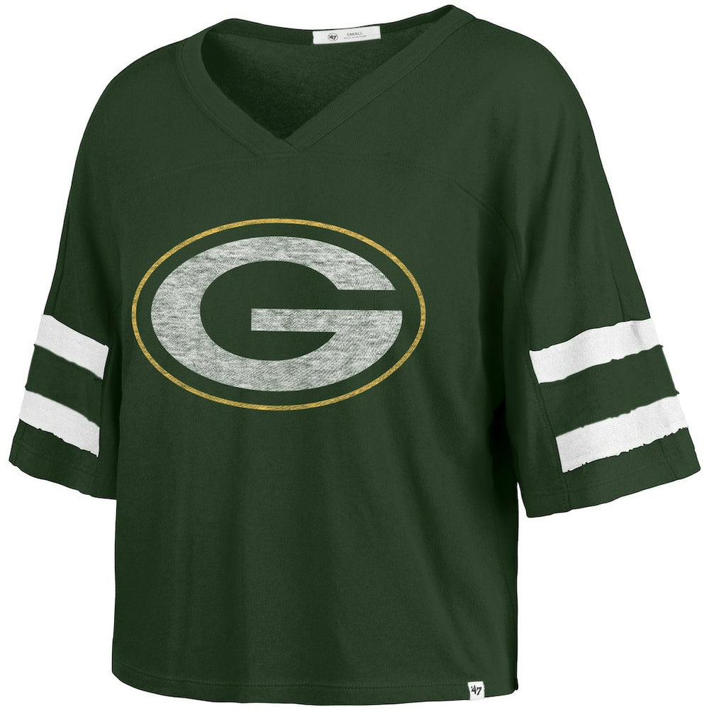 Green Bay Packers '47 Women's Premier Scout Cropped V-Neck T-Shirt - Green on sale