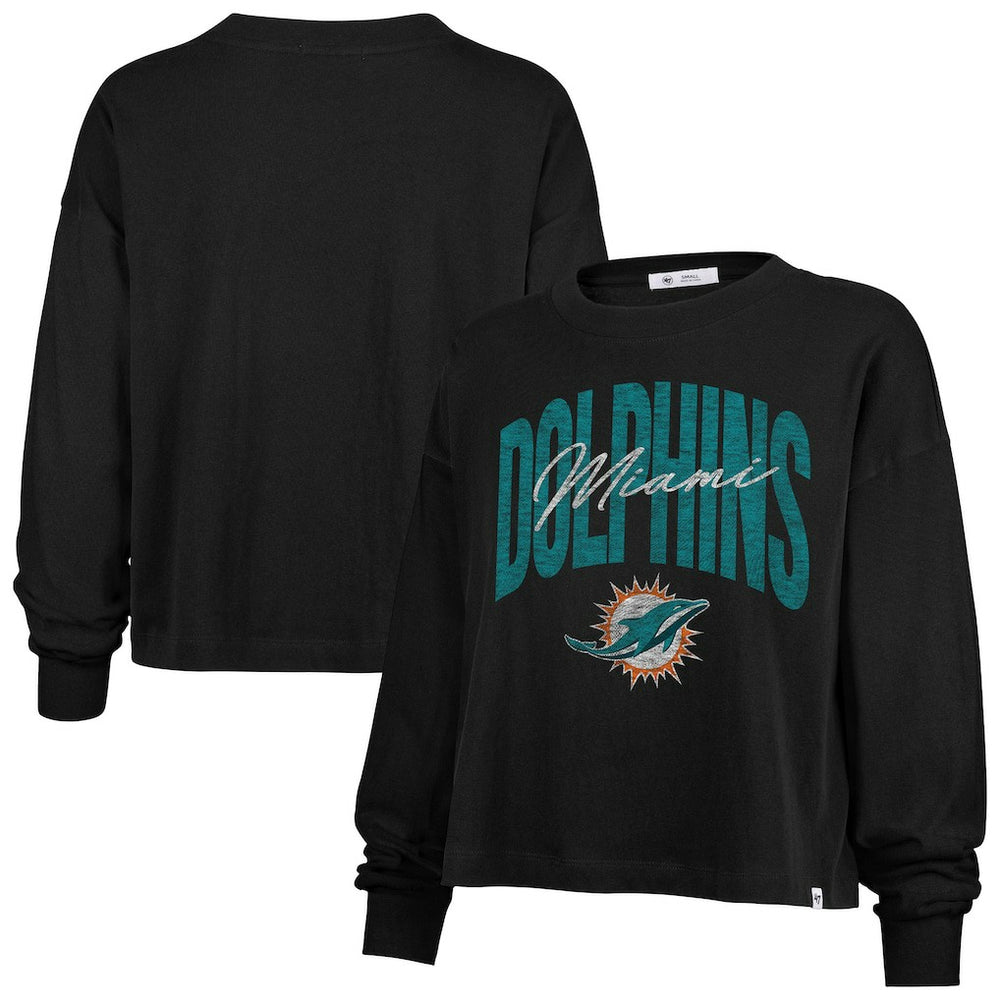 Miami Dolphins '47 Women's Muse Sydney Long Sleeve Cropped T-Shirt - Black discount
