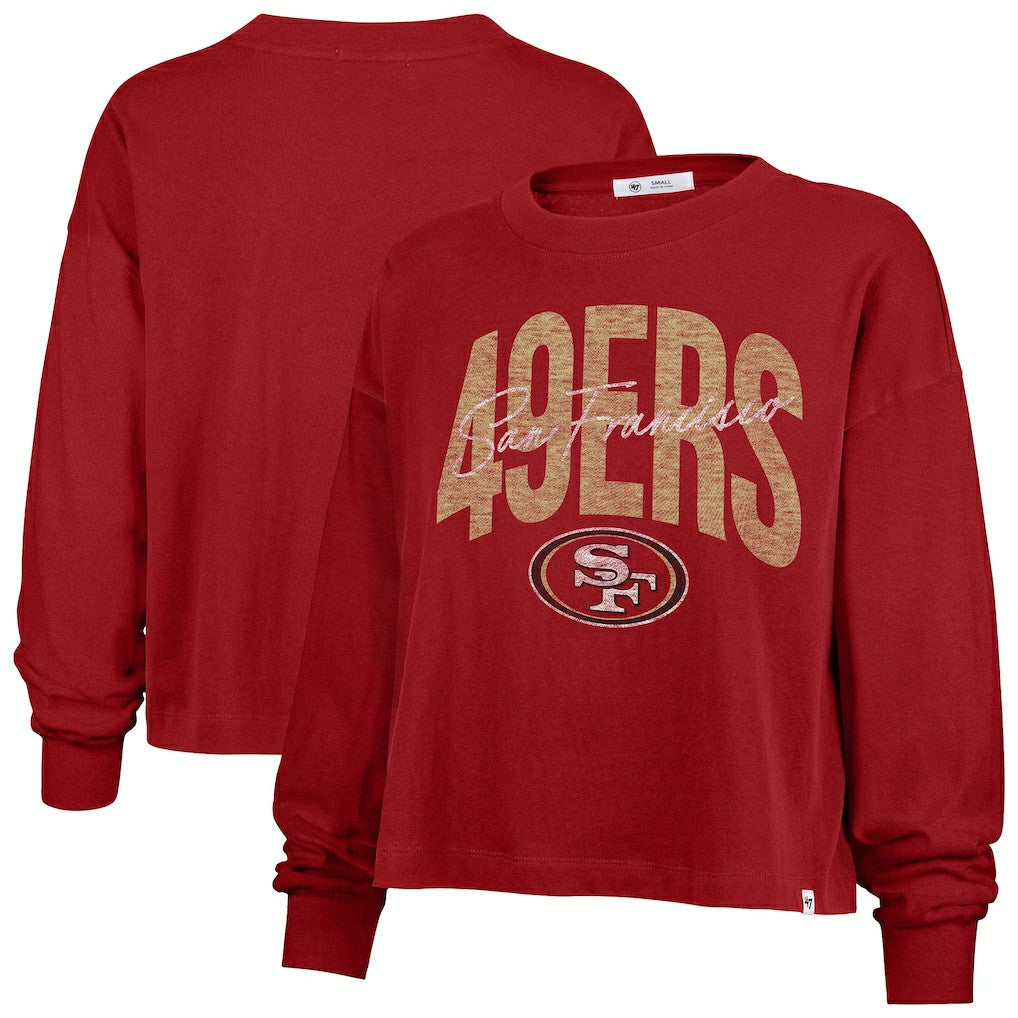 San Francisco 49ers '47 Women's Muse Sydney Long Sleeve Cropped T-Shirt - Scarlet on sale