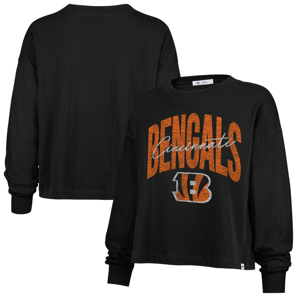 Cincinnati Bengals '47 Women's Muse Sydney Long Sleeve Cropped T-Shirt - Black for sale