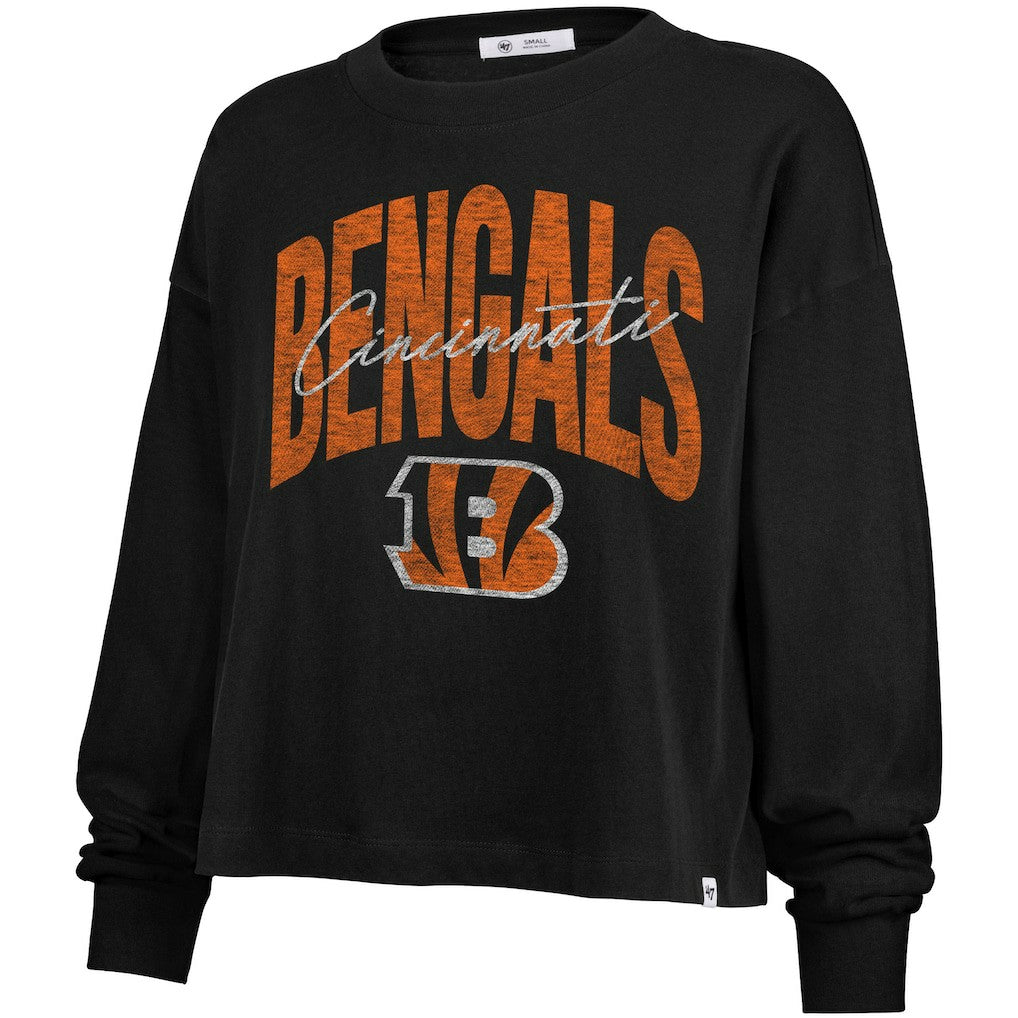 Cincinnati Bengals '47 Women's Muse Sydney Long Sleeve Cropped T-Shirt - Black for sale