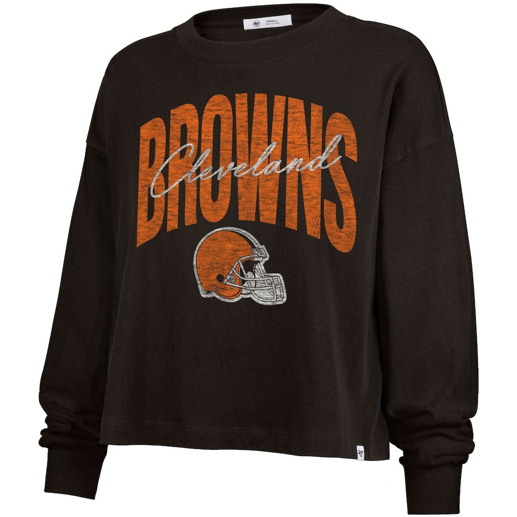 Cleveland Browns '47 Women's Muse Sydney Long Sleeve Cropped T-Shirt - Brown sale