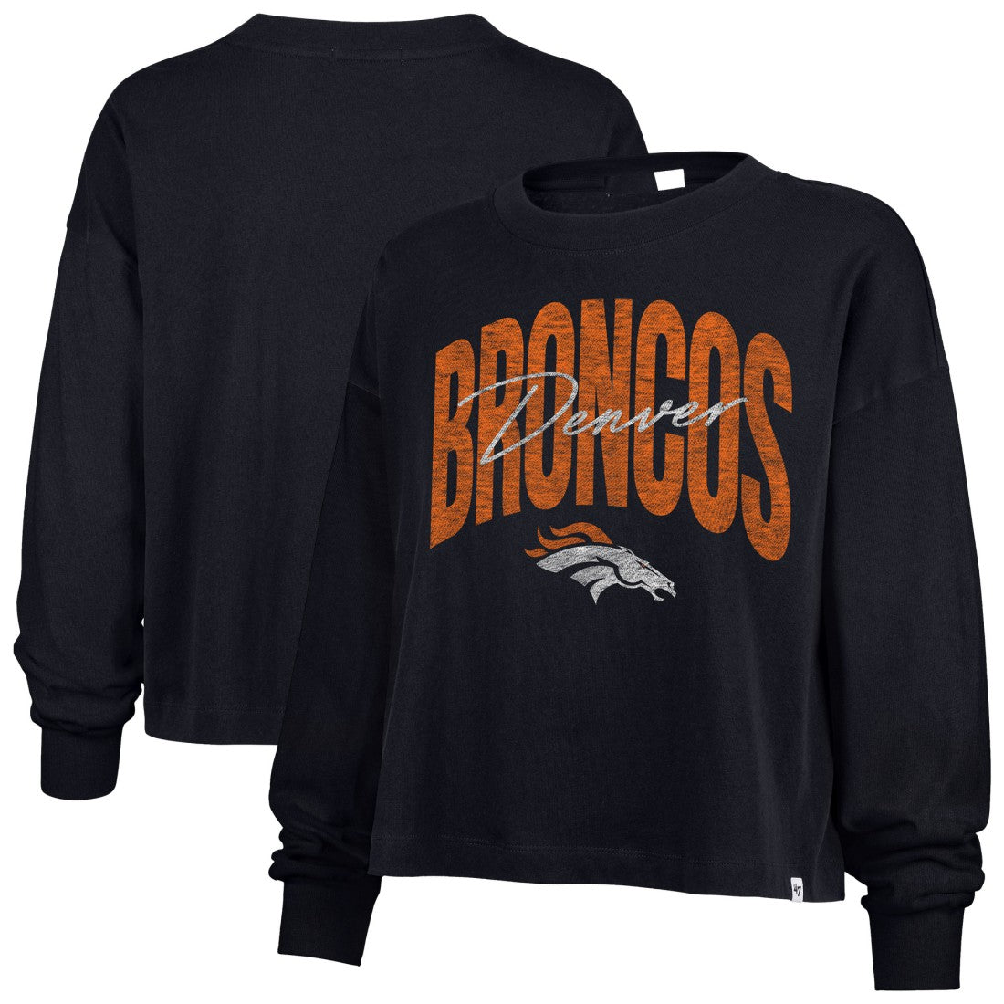 Denver Broncos '47 Women's Muse Sydney Long Sleeve Cropped T-Shirt - Navy sale