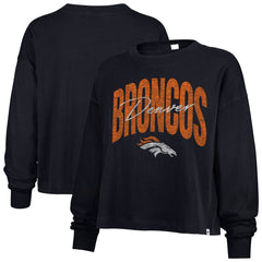 Denver Broncos '47 Women's Muse Sydney Long Sleeve Cropped T-Shirt - Navy sale