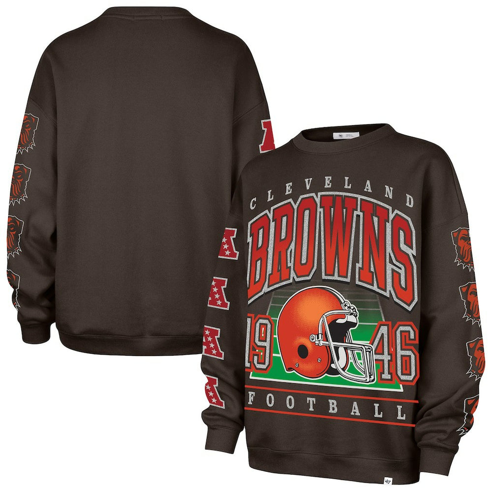 Cleveland Browns '47 Women's Go Big Oversized Pullover Sweatshirt - Brown for sale