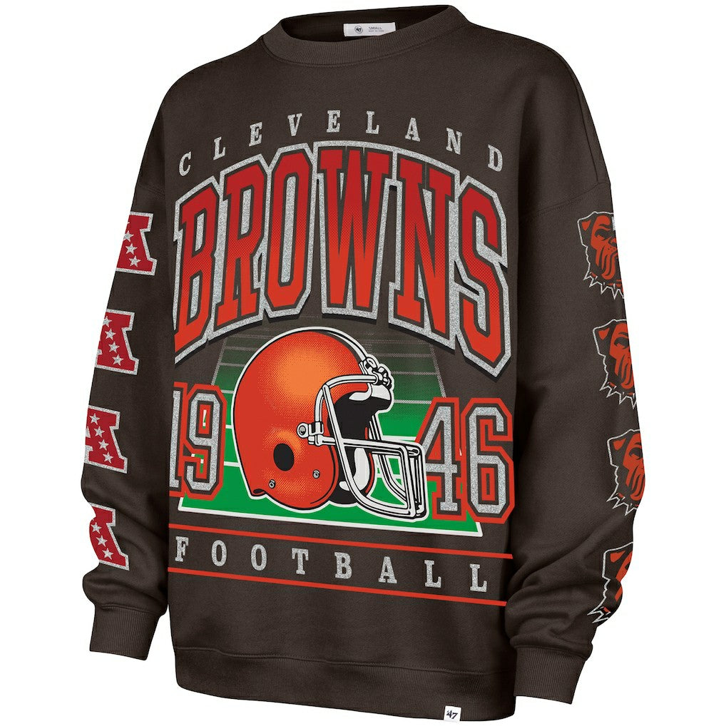 Cleveland Browns '47 Women's Go Big Oversized Pullover Sweatshirt - Brown for sale