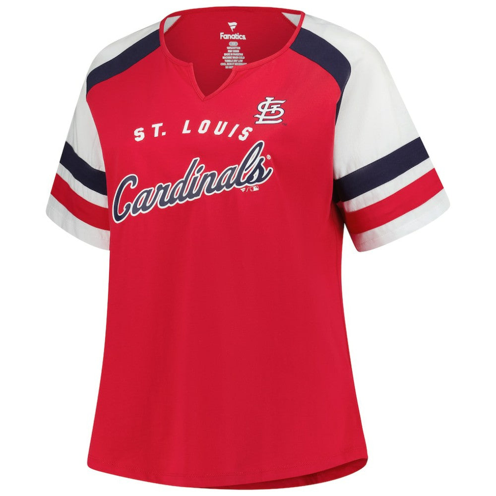 St. Louis Cardinals Profile Women's Plus Sized Arched Notch Neck T-Shirt - Red