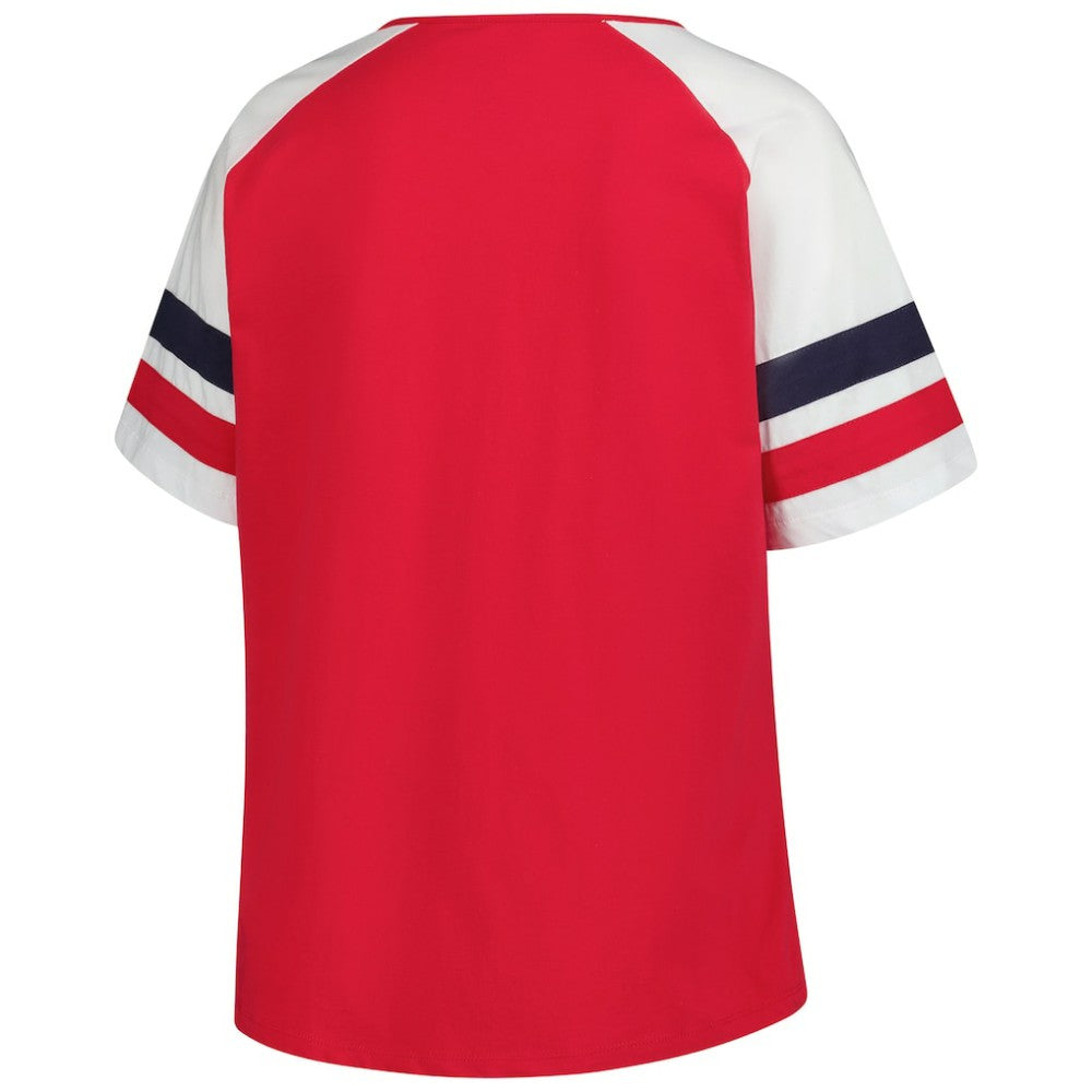 St. Louis Cardinals Profile Women's Plus Sized Arched Notch Neck T-Shirt - Red