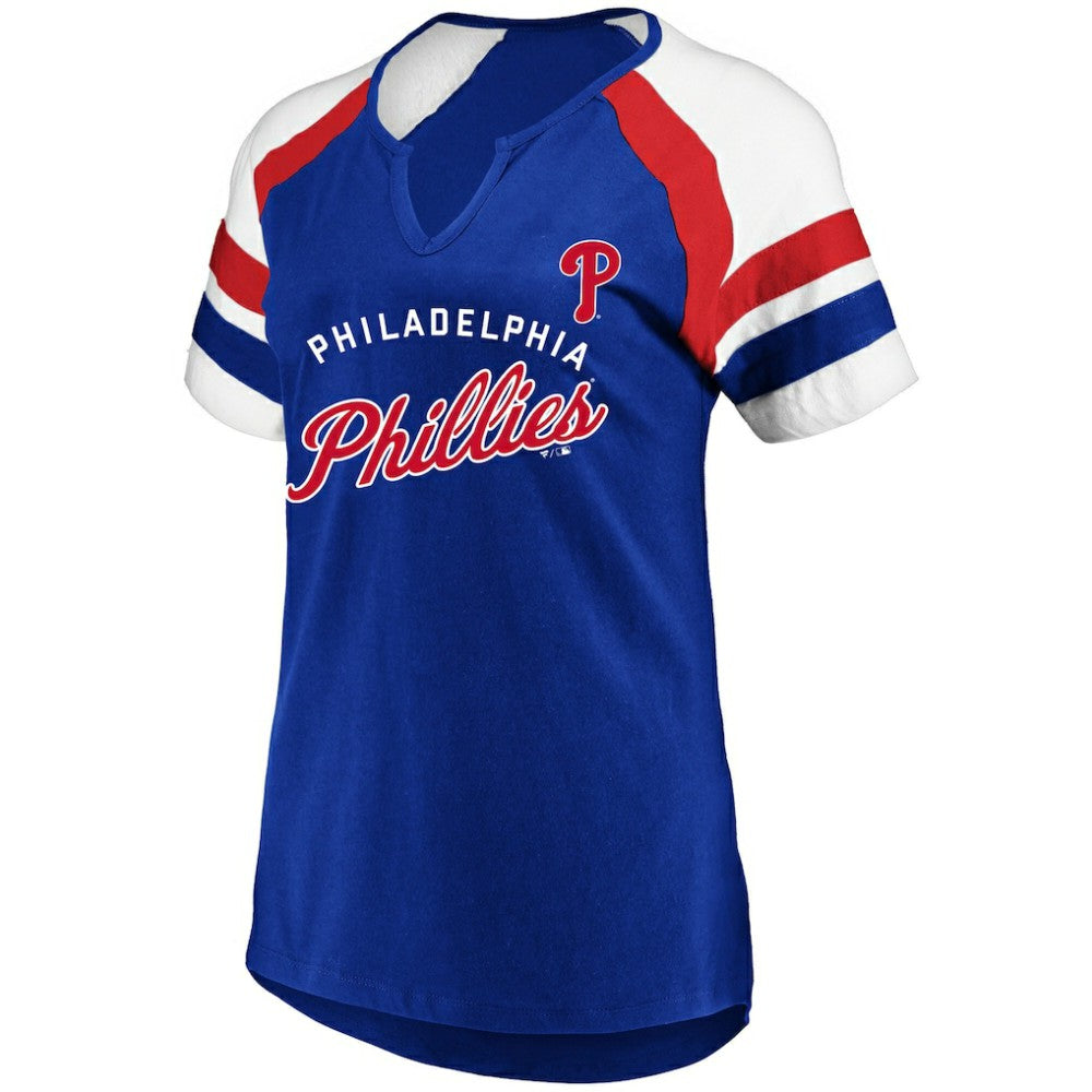 Philadelphia Phillies Profile Women's Arched Notch Neck T-Shirt - Royal