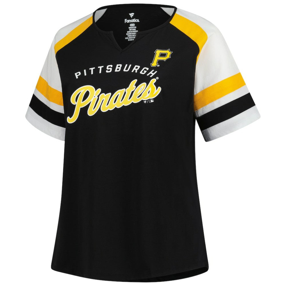 Pittsburgh Pirates Profile Women's Plus Sized Arched Notch Neck T-Shirt - Black