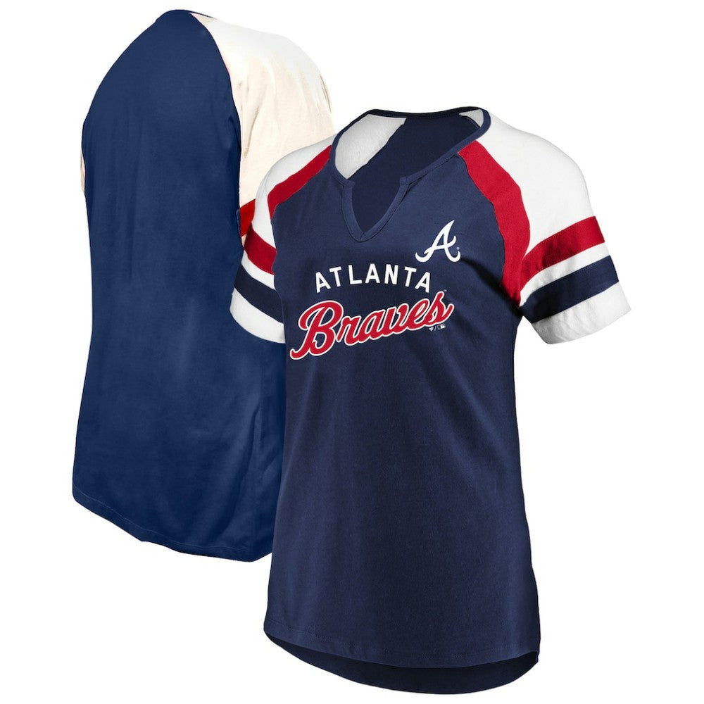 Atlanta Braves Profile Women's Arched Notch Neck T-Shirt - Navy
