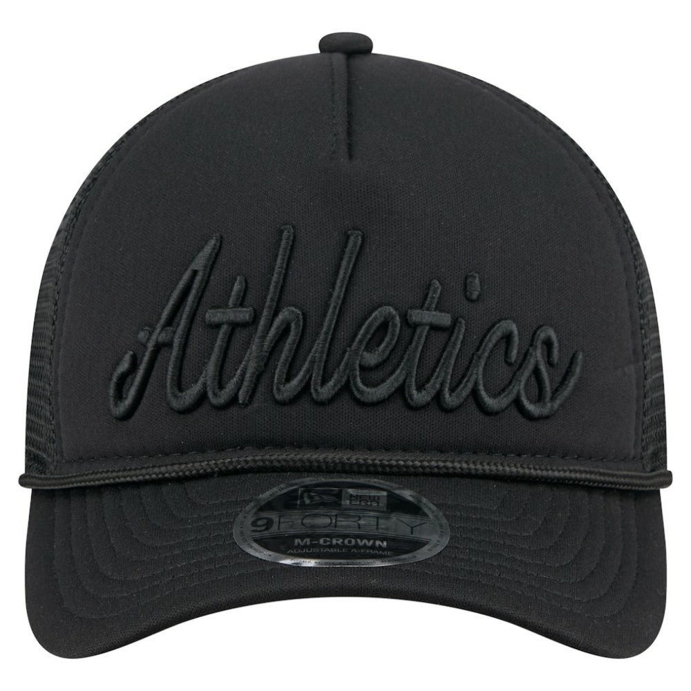 Athletics City Initial 9FORTY A-Frame M-Crown Adjustable Trucker Hat - Black | New Era