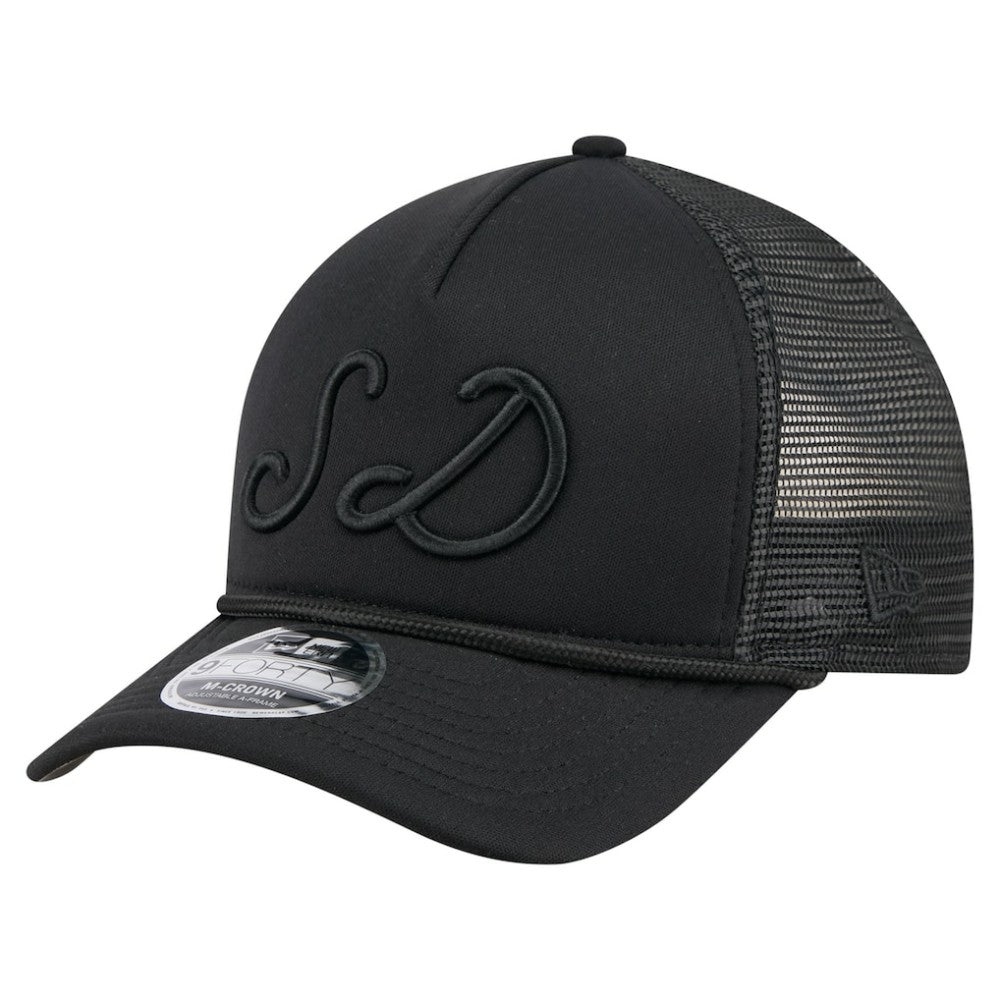 San Diego Padres City Initial 9FORTY A-Frame M-Crown Adjustable Trucker Hat - Black | New Era