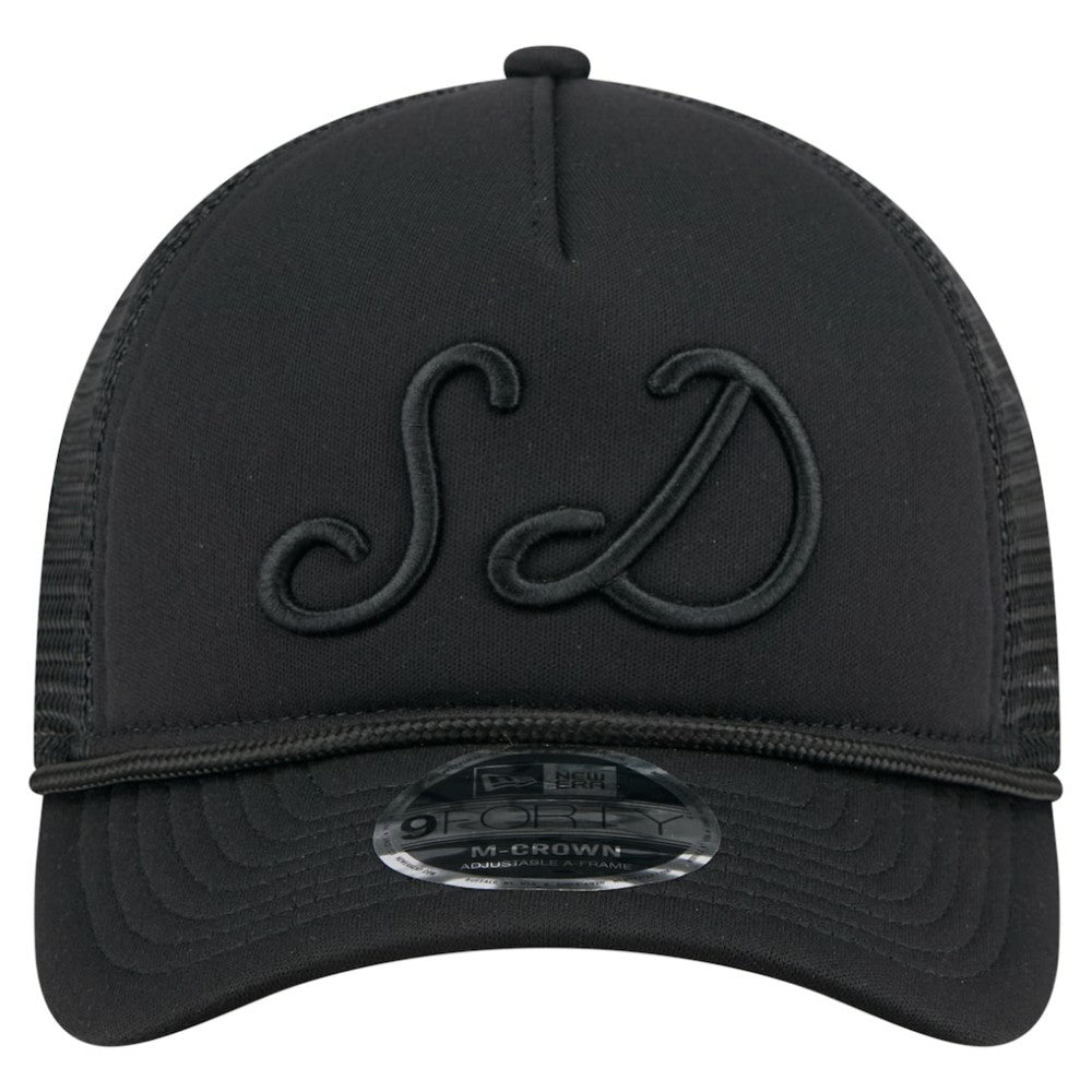San Diego Padres City Initial 9FORTY A-Frame M-Crown Adjustable Trucker Hat - Black | New Era
