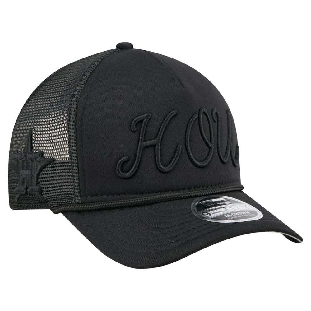 Houston Astros City Initial 9FORTY A-Frame M-Crown Adjustable Trucker Hat - Black | New Era
