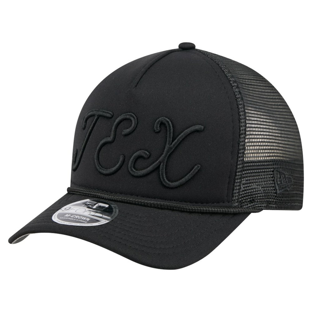 Texas Rangers City Initial 9FORTY A-Frame M-Crown Adjustable Trucker Hat - Black | New Era