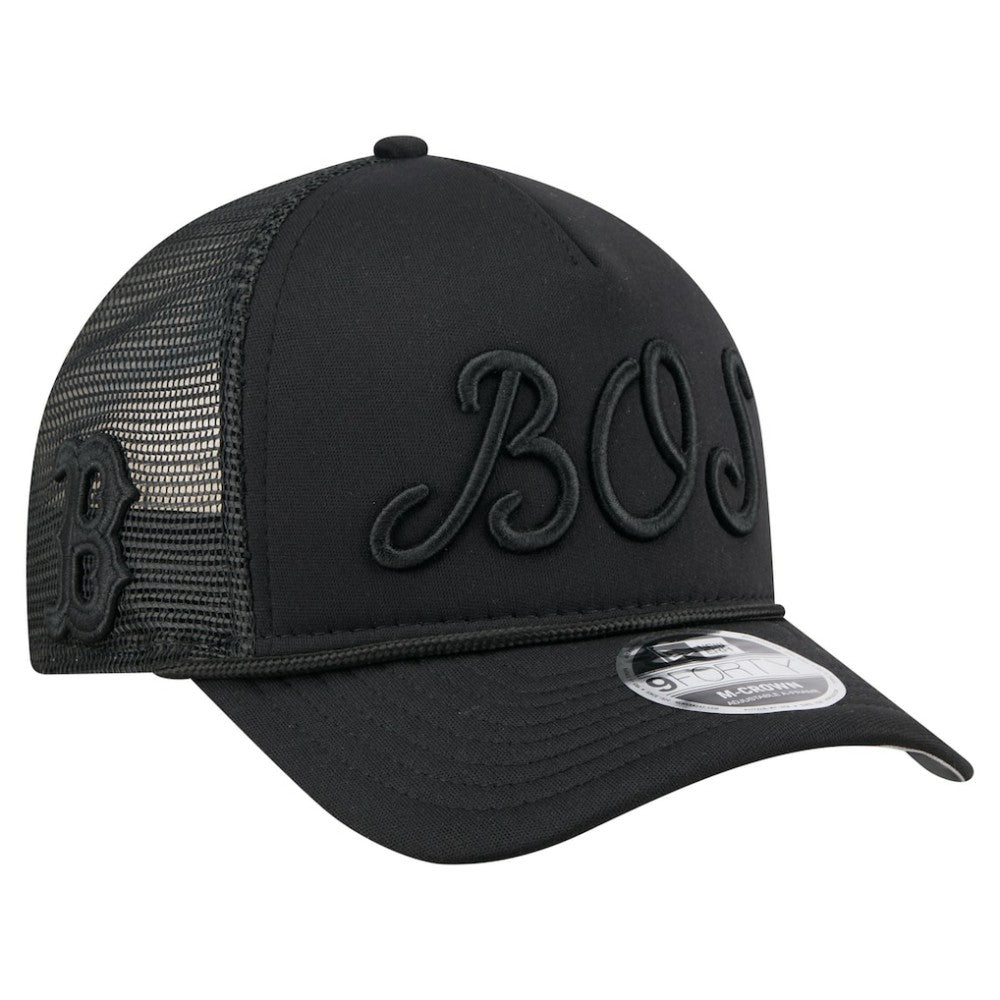 Boston Red Sox City Initial 9FORTY A-Frame M-Crown Adjustable Trucker Hat - Black | New Era