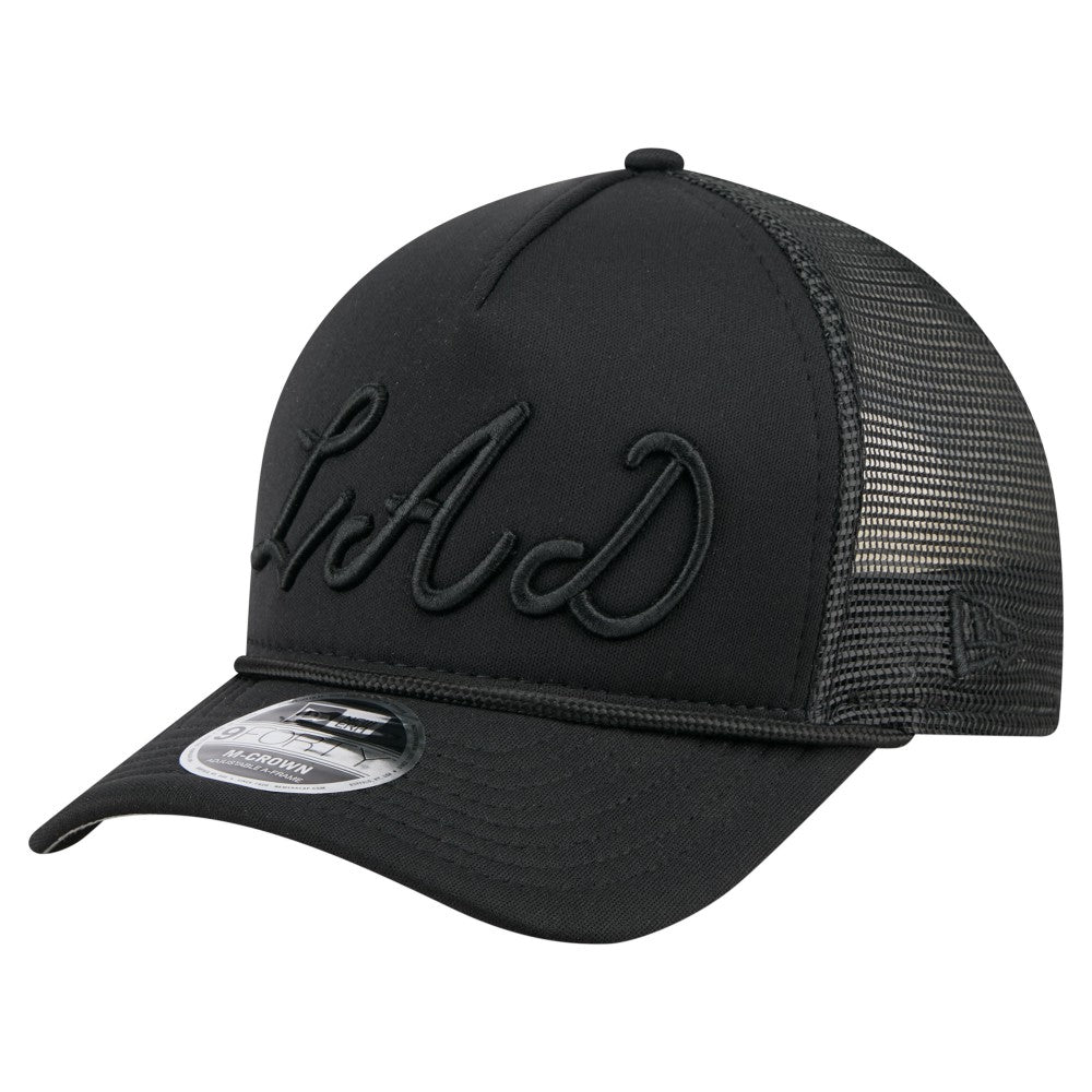 Los Angeles Dodgers City Initial 9FORTY A-Frame M-Crown Adjustable Trucker Hat - Black | New Era