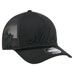 Miami Marlins City Initial 9FORTY A-Frame M-Crown Adjustable Trucker Hat - Black | New Era