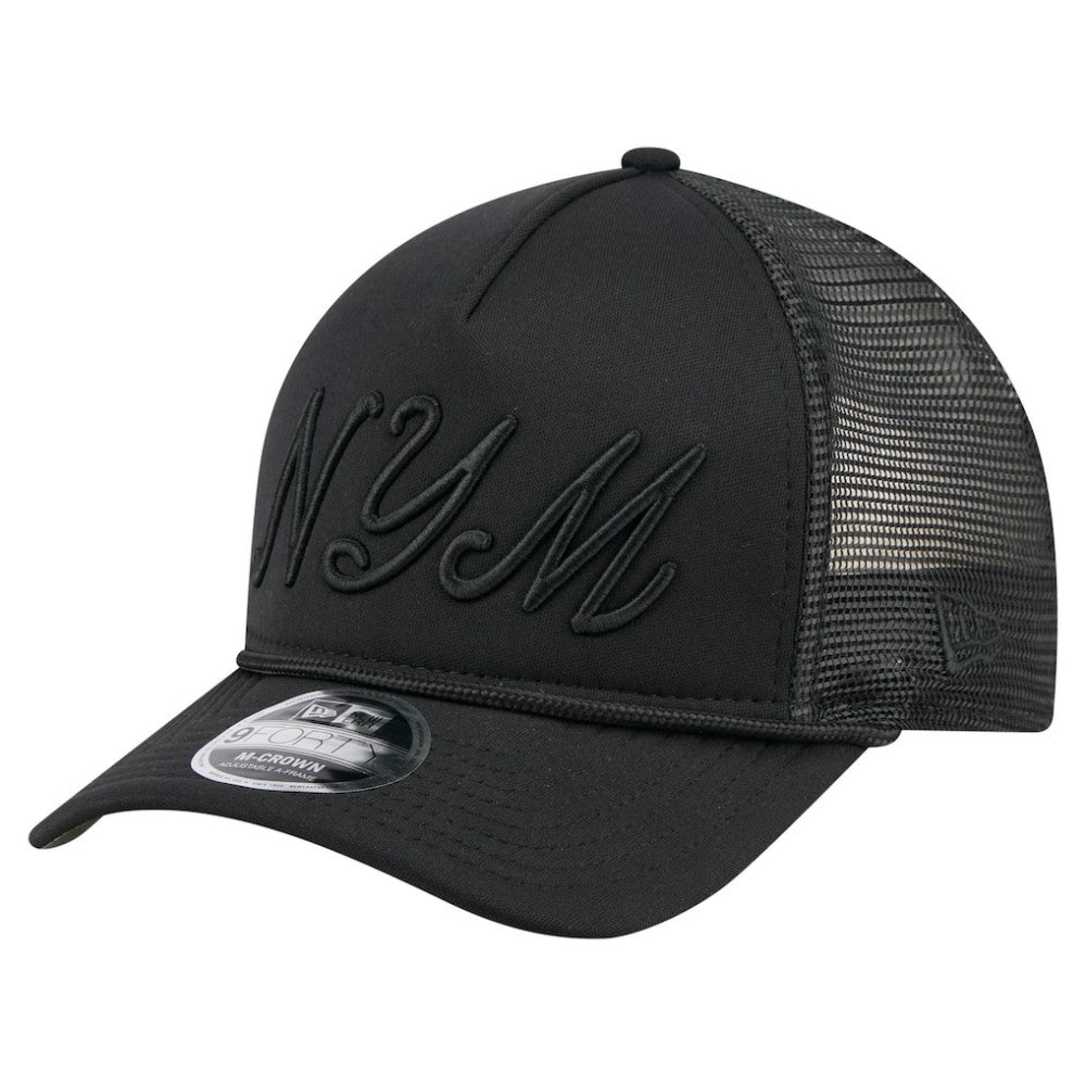New York Mets City Initial 9FORTY A-Frame M-Crown Adjustable Trucker Hat - Black | New Era
