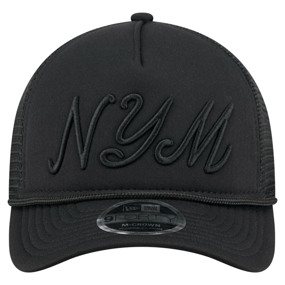 New York Mets City Initial 9FORTY A-Frame M-Crown Adjustable Trucker Hat - Black | New Era