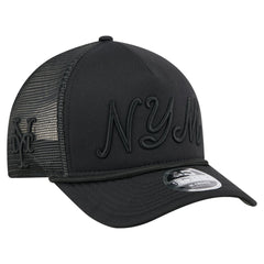 New York Mets City Initial 9FORTY A-Frame M-Crown Adjustable Trucker Hat - Black | New Era