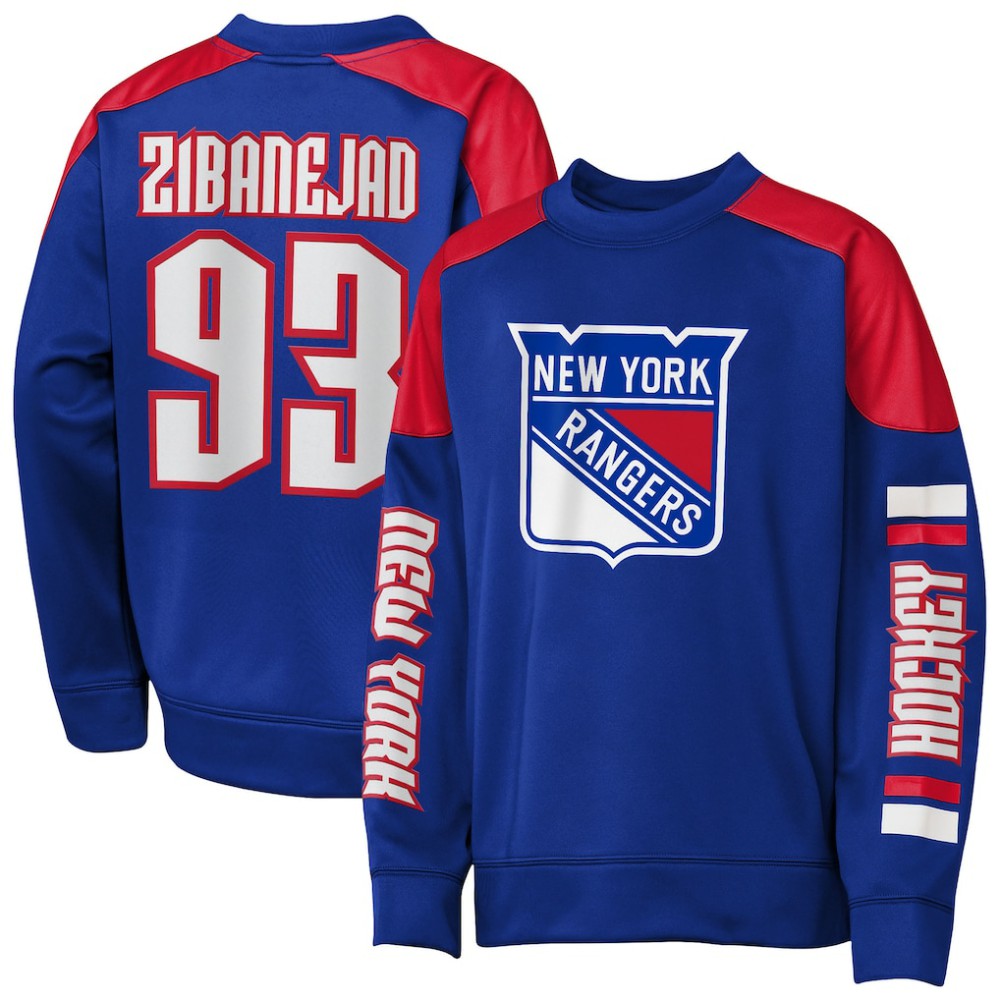 Mika Zibanejad New York Rangers Outerstuff Youth Best Defense Name & Number Crewneck Sweatshirt Blue