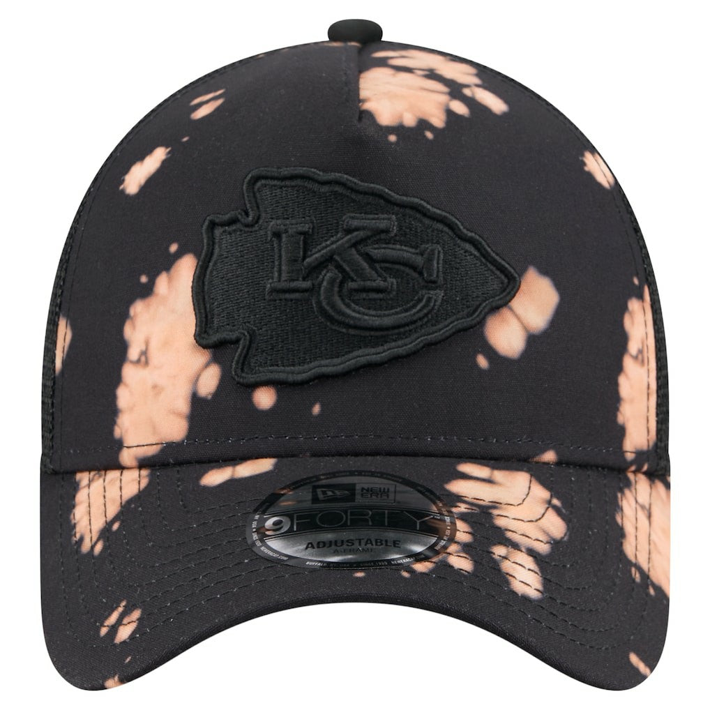 Kansas City Chiefs New Era Bleached 9FORTY A-Frame Adjustable Hat - Black outlet