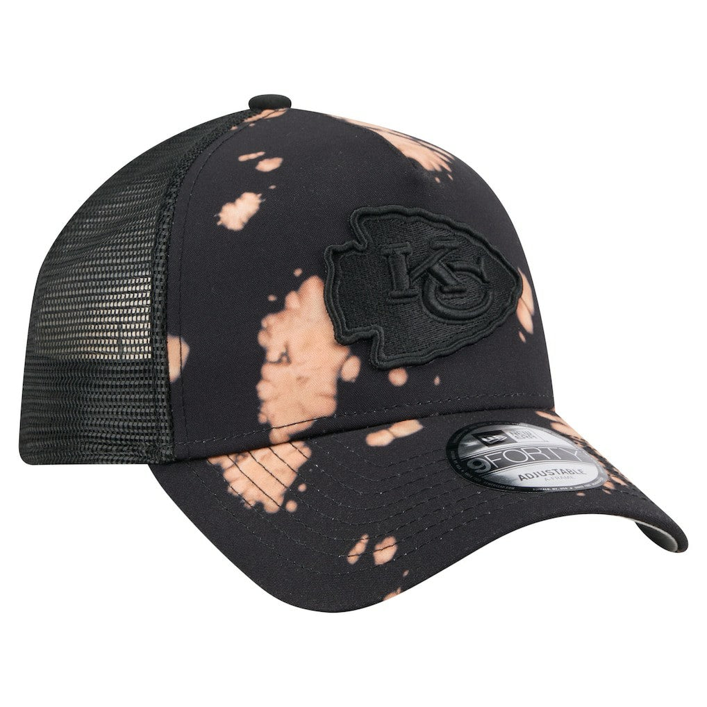 Kansas City Chiefs New Era Bleached 9FORTY A-Frame Adjustable Hat - Black outlet