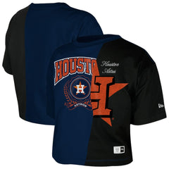 Houston Astros Women's Upcycled Colorblocked Boxy Cropped T-Shirt - Navy | New Era
