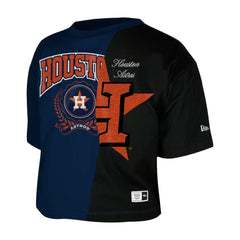 Houston Astros Women's Upcycled Colorblocked Boxy Cropped T-Shirt - Navy | New Era
