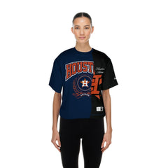 Houston Astros Women's Upcycled Colorblocked Boxy Cropped T-Shirt - Navy | New Era