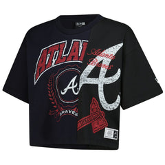 Atlanta Braves Women's Upcycled Colorblocked Boxy Cropped T-Shirt - Navy | New Era