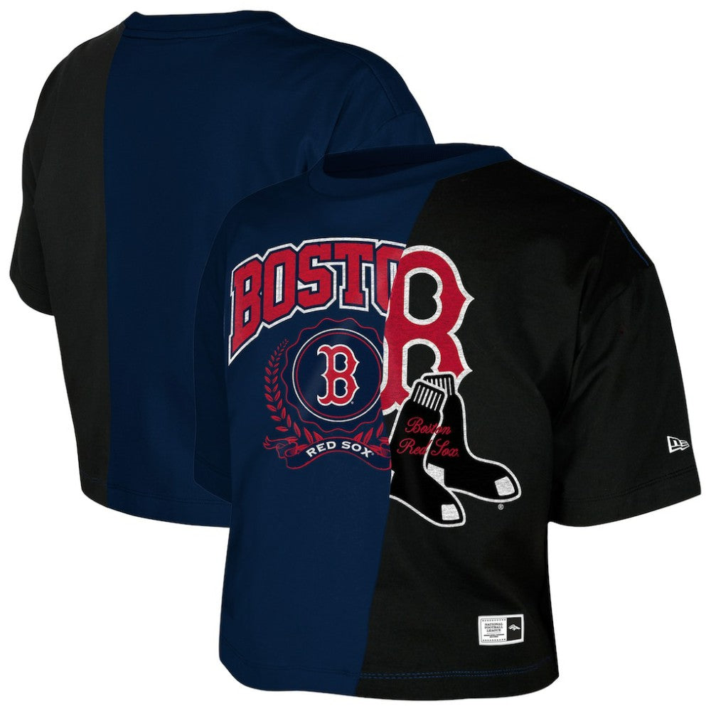 Boston Red Sox Women's Upcycled Colorblocked Boxy Cropped T-Shirt - Navy | New Era