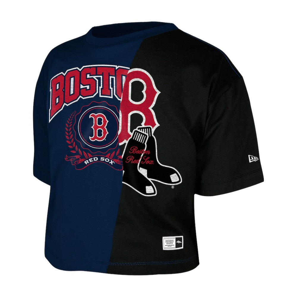 Boston Red Sox Women's Upcycled Colorblocked Boxy Cropped T-Shirt - Navy | New Era