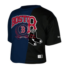 Boston Red Sox Women's Upcycled Colorblocked Boxy Cropped T-Shirt - Navy | New Era