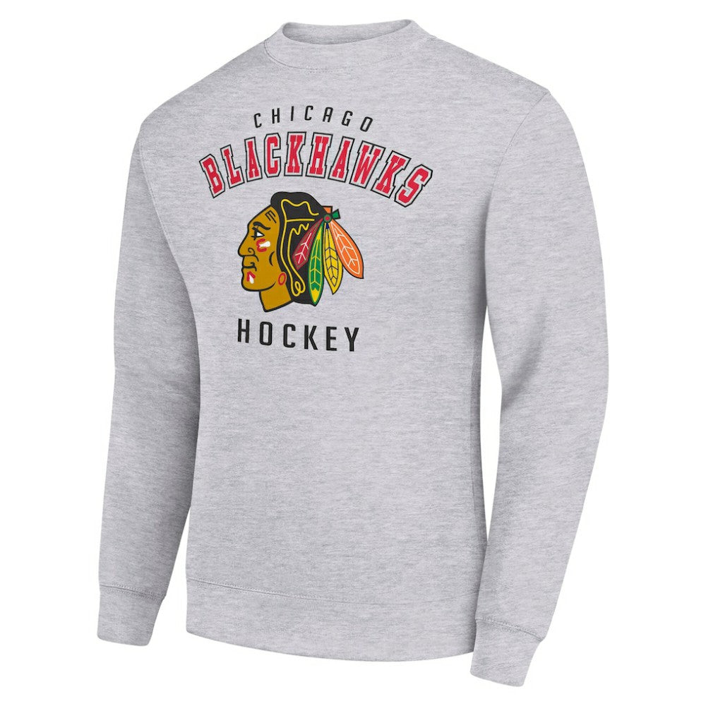 Chicago Blackhawks Men's Starter Team Logo Fleece Pullover Sweatshirt Heather Gray