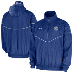 New York Knicks Courtside Windrunner Woven Half-Zip Hooded Jacket - Blue | Nike for sale