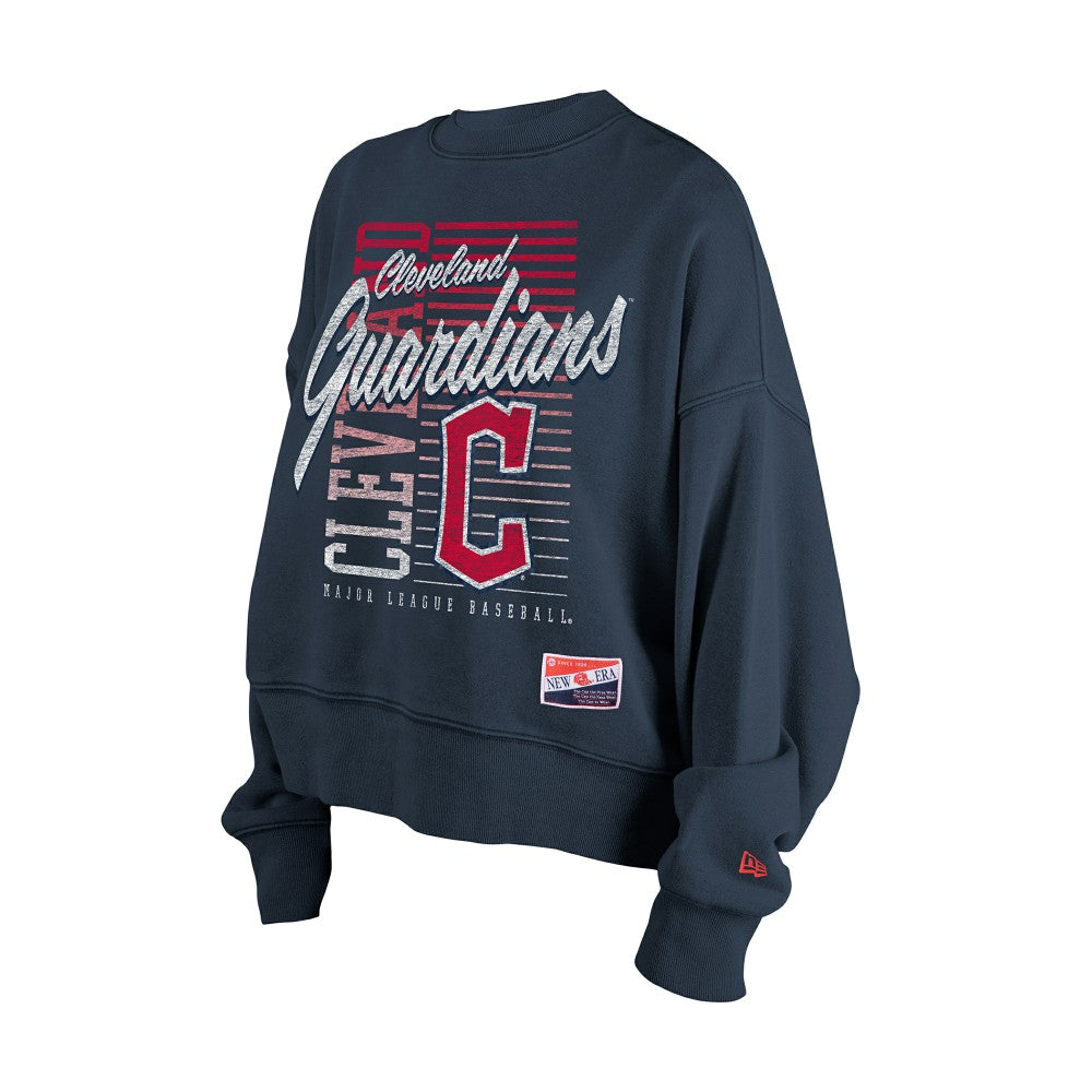 Cleveland Guardians Women's Boxy Mineral Wash Dolmen Sleeve Cropped Sweatshirt - Navy | New Era