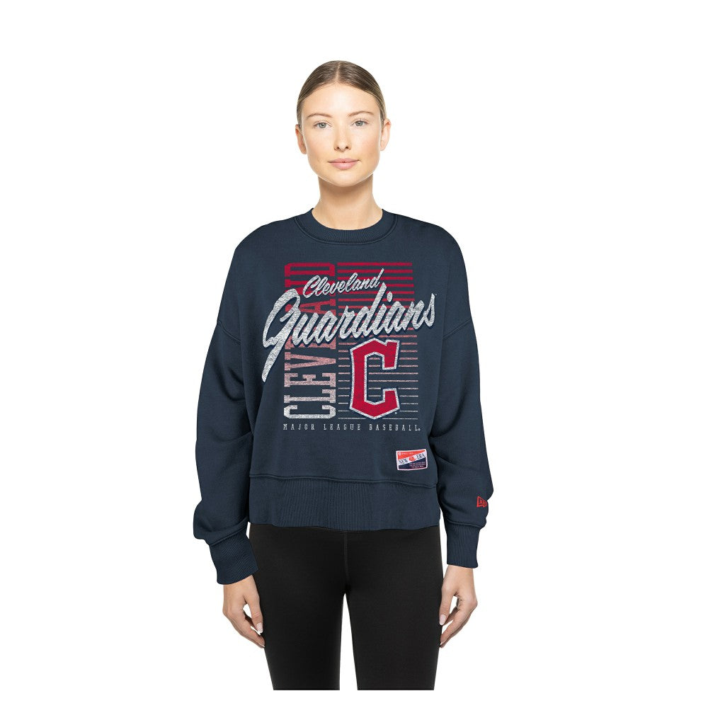 Cleveland Guardians Women's Boxy Mineral Wash Dolmen Sleeve Cropped Sweatshirt - Navy | New Era