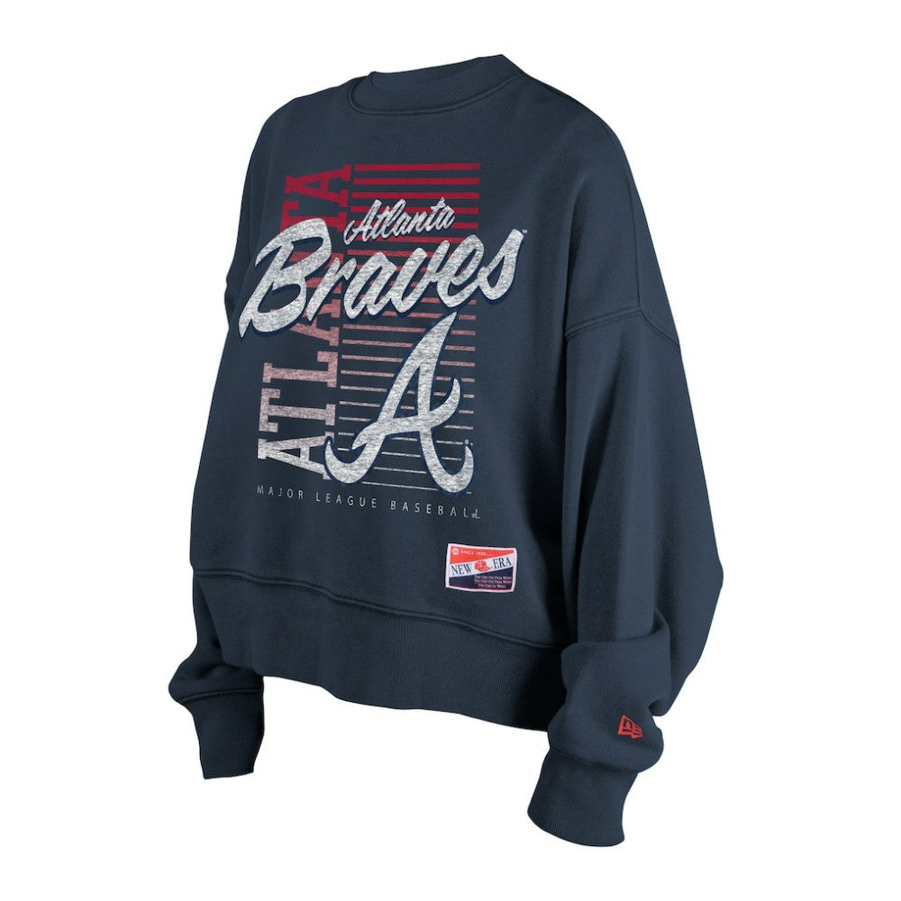 Atlanta Braves Women's Boxy Mineral Wash Dolmen Sleeve Cropped Sweatshirt - Navy | New Era