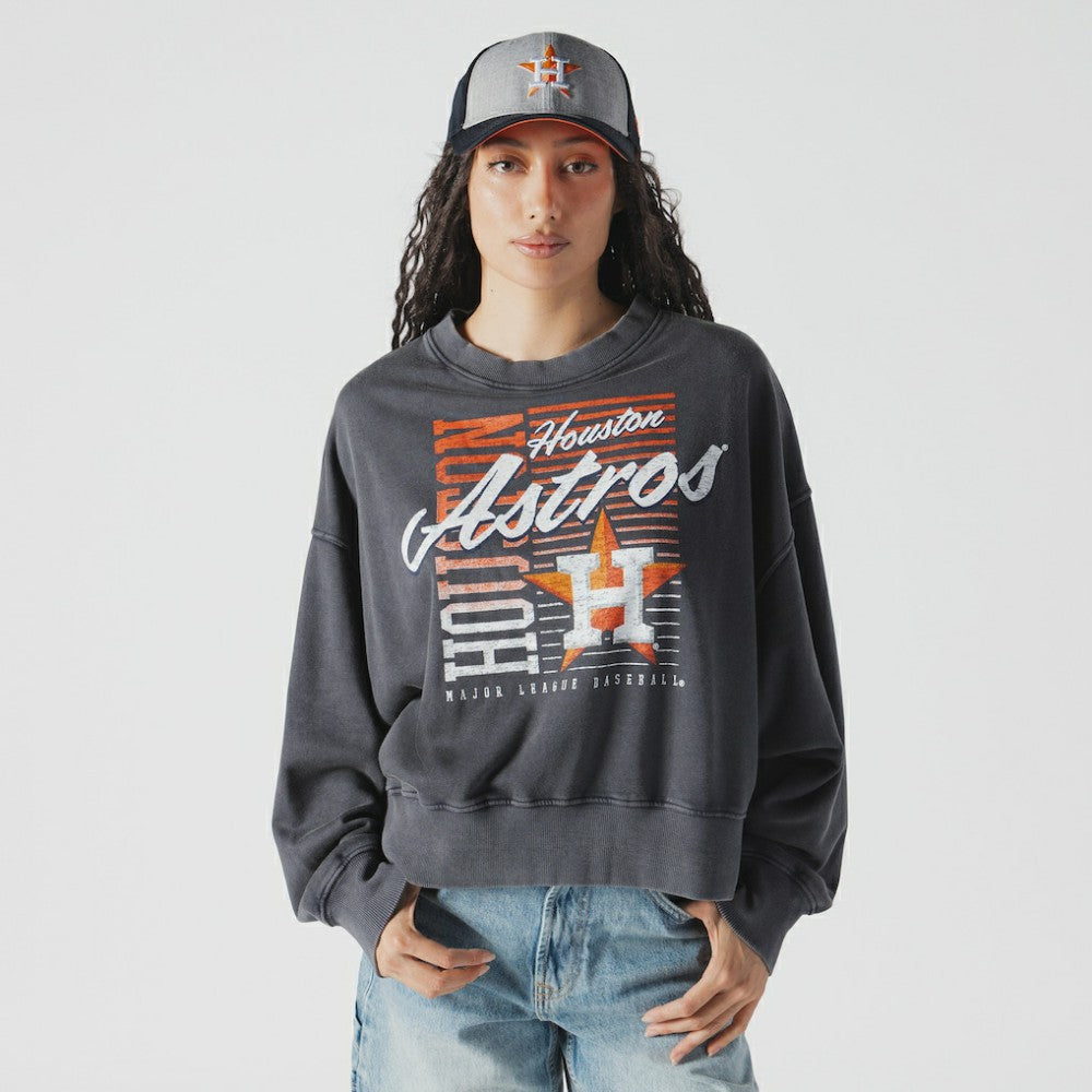 Houston Astros Women's Boxy Mineral Wash Dolmen Sleeve Cropped Sweatshirt - Navy | New Era
