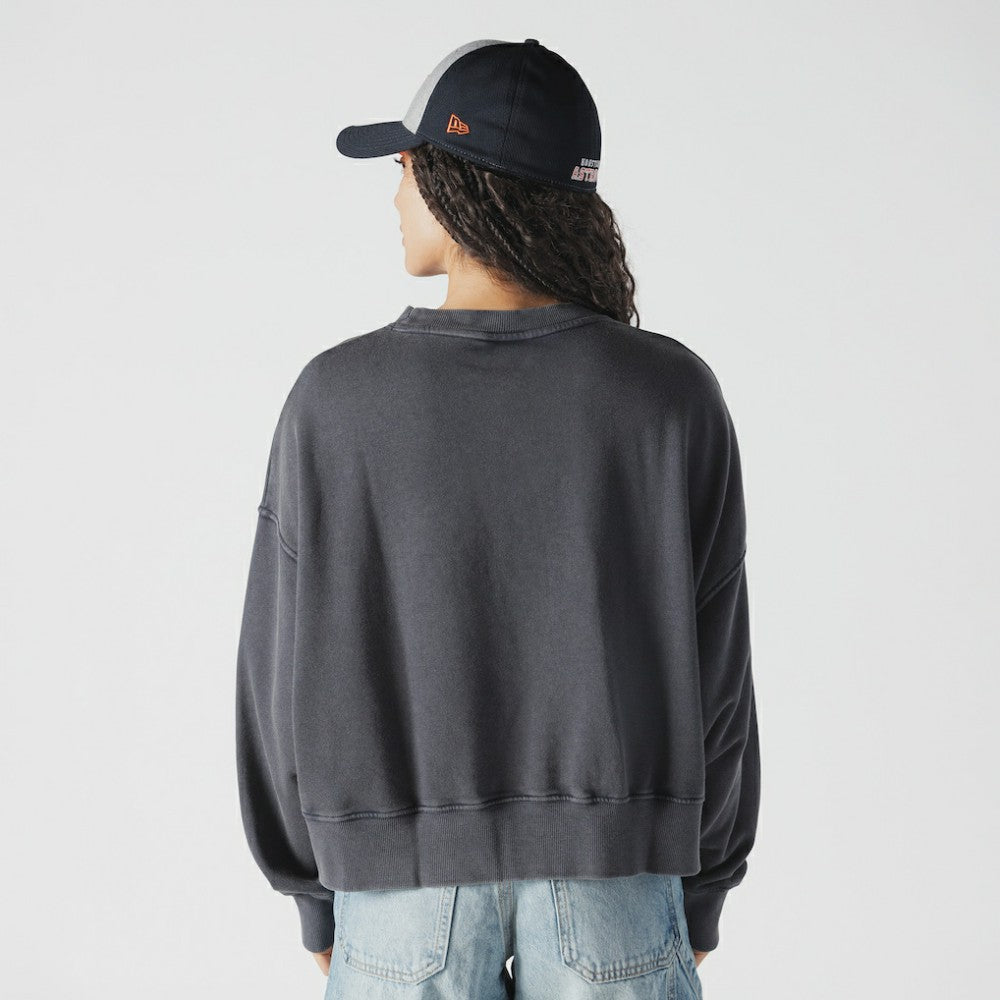 Houston Astros Women's Boxy Mineral Wash Dolmen Sleeve Cropped Sweatshirt - Navy | New Era