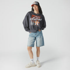 Houston Astros Women's Boxy Mineral Wash Dolmen Sleeve Cropped Sweatshirt - Navy | New Era