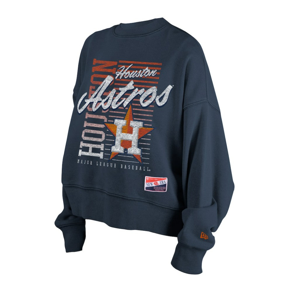 Houston Astros Women's Boxy Mineral Wash Dolmen Sleeve Cropped Sweatshirt - Navy | New Era